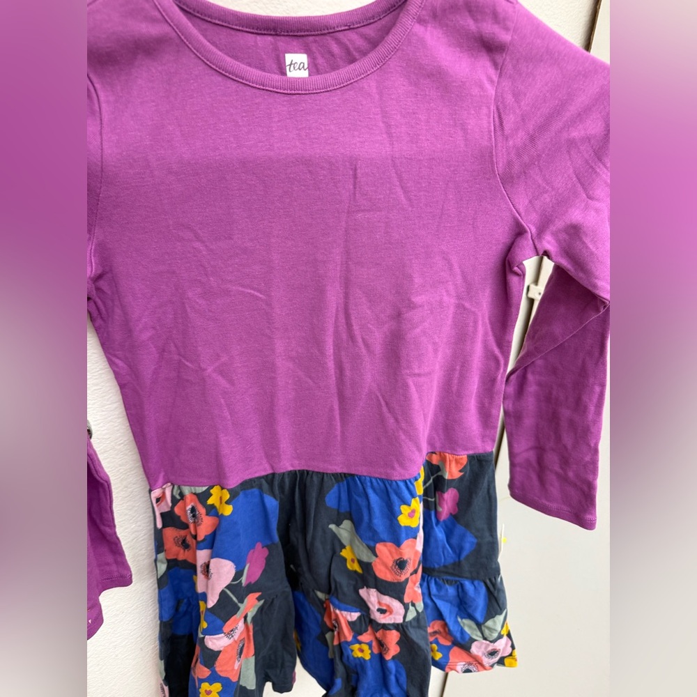 Tea Collection Kids Purple Floral Long Sleeve Dress
